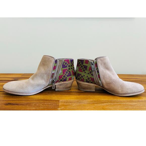 Sam Edelman Beige Suede Leather Embroidered Ankle Boots Southwestern Aztec - Picture 2 of 8